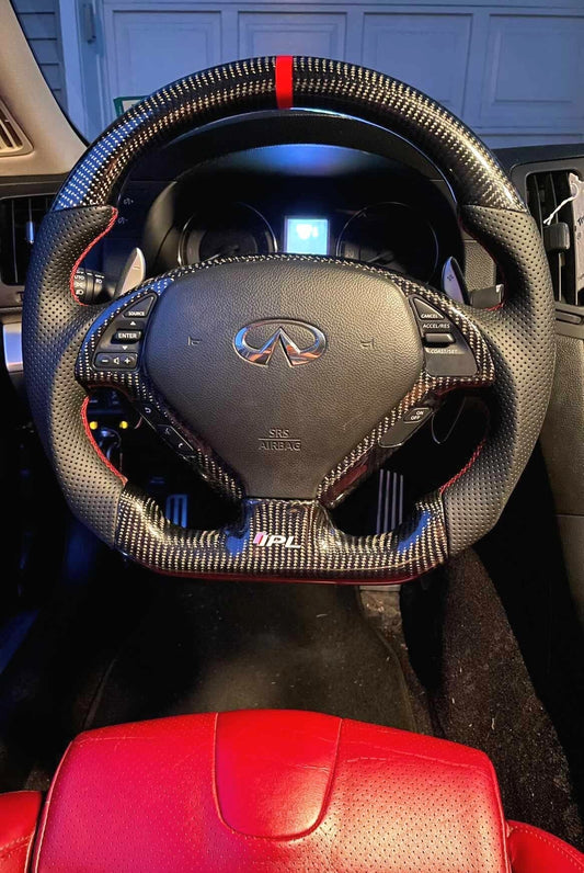 Carbon Fiber Steering Wheel Perforated Leather Racing Wheel with Red Stitching